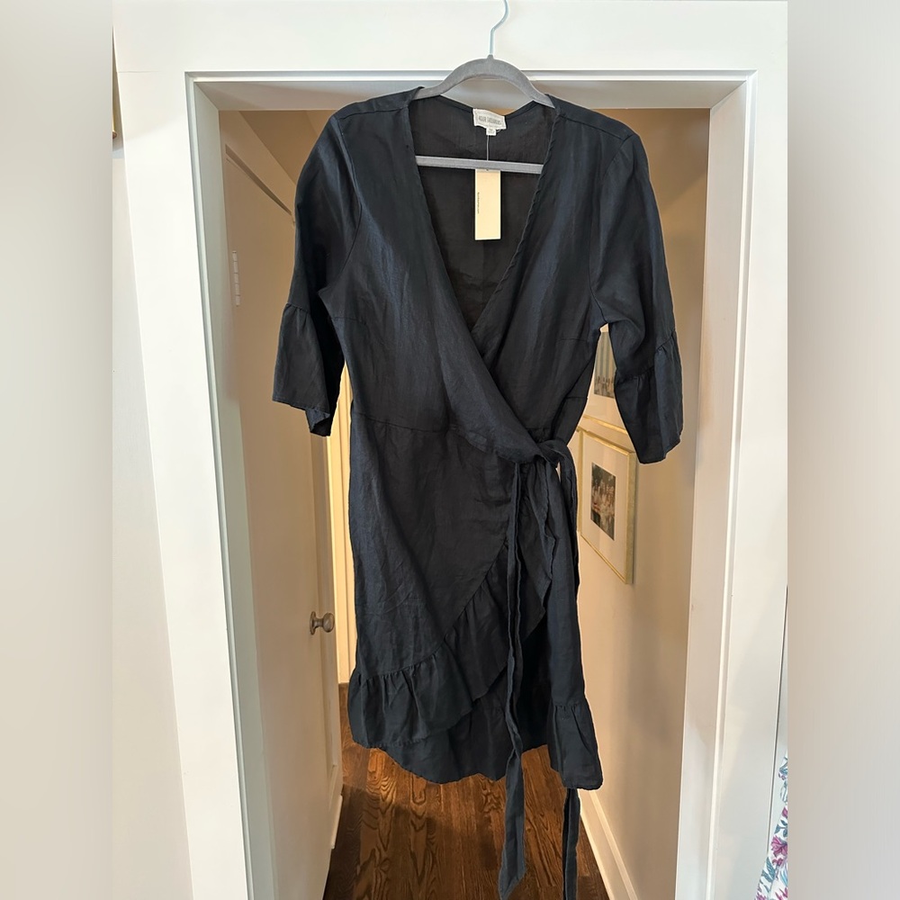 Anthropologie Black Linen Wrap Dress